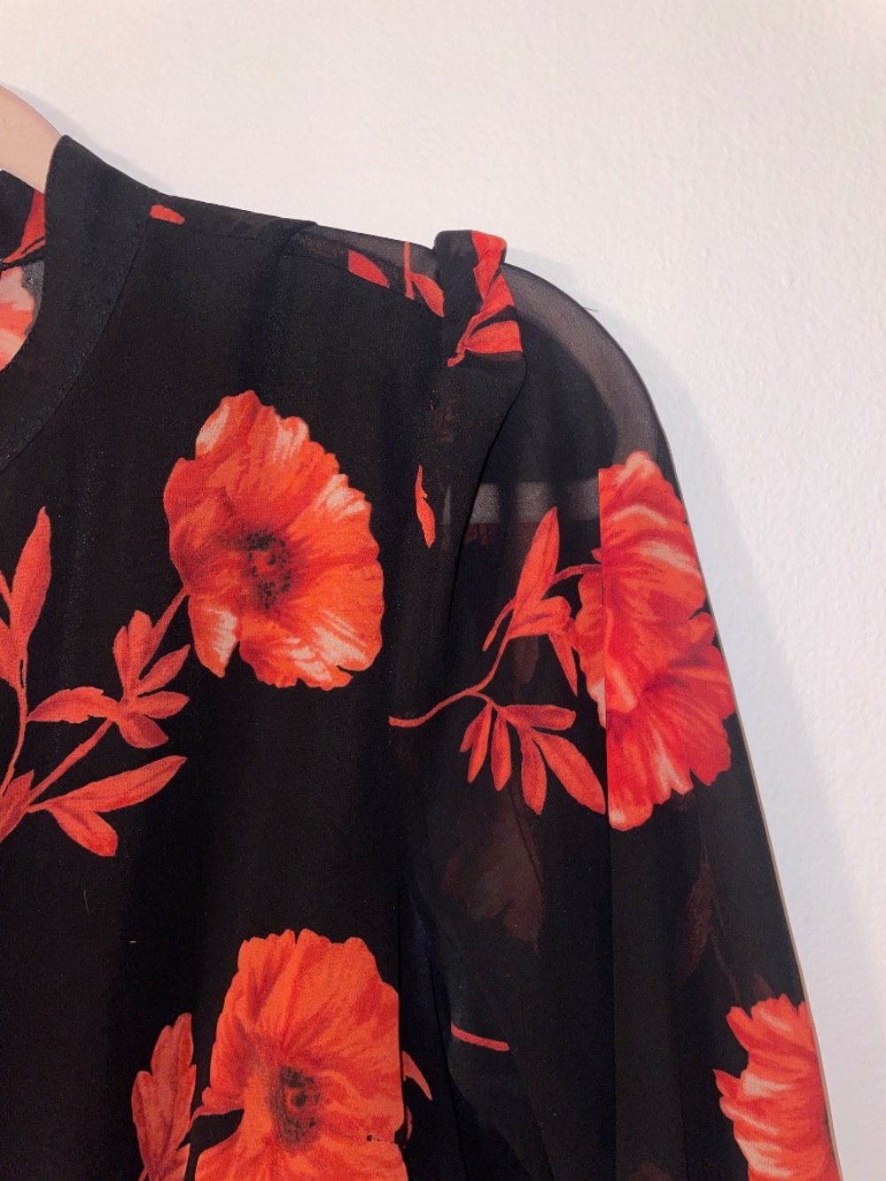 Forever 21 Womens Red and Black Floral Chiffon Dress Size XL - Picture 4 of 7